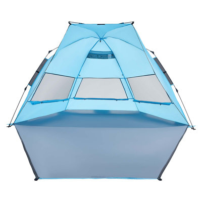 Abri de soleil pour 4 personnes, tente de plage avec protection UPF 50+, abri de soleil portable avec sac de transport et poches de sable, parasol à installation facile pour le camping, pique-nique en plein air