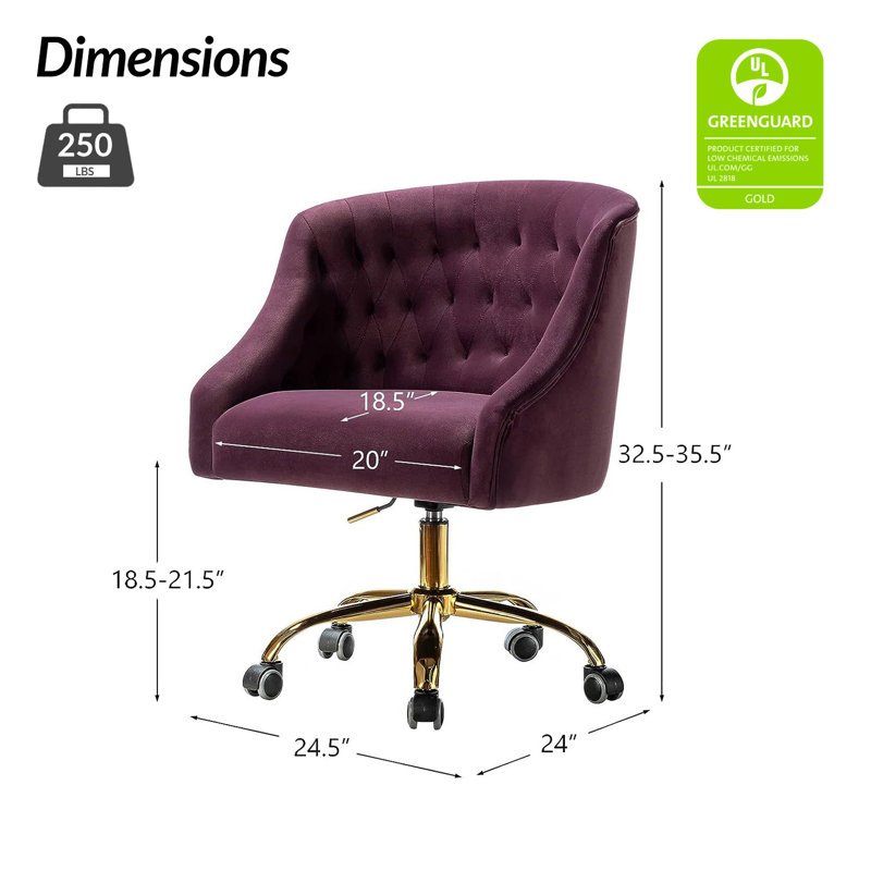 Chaise de travail en velours Doreen, Velours mauve