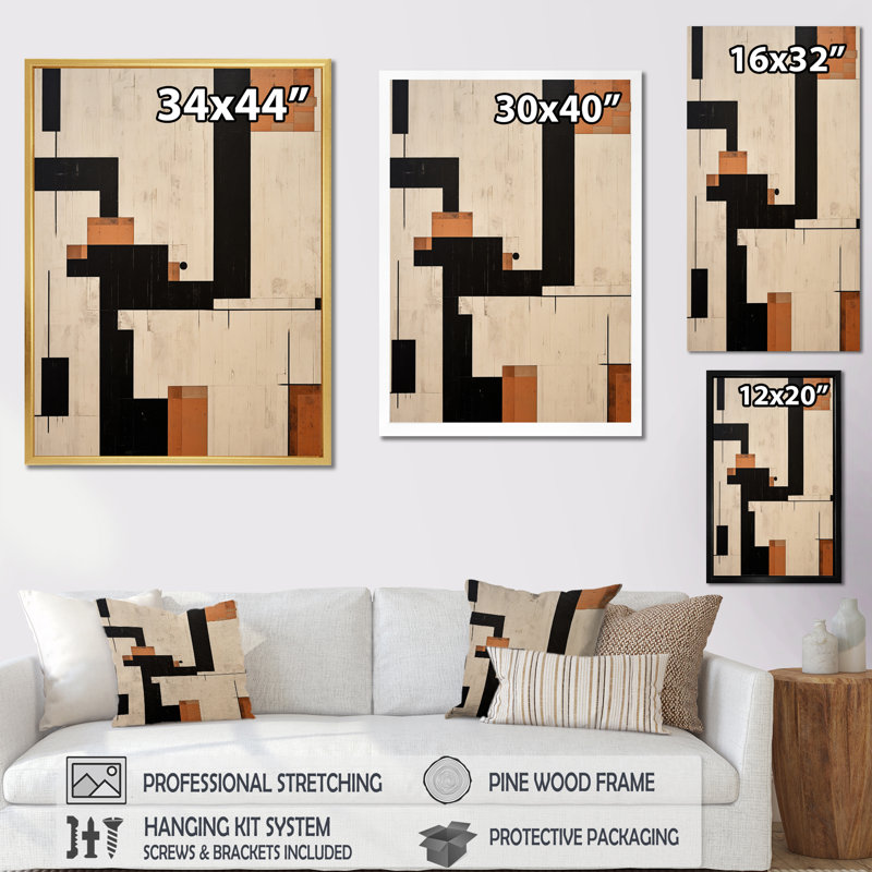 Nouvel ordre élémentaire noir blanc minimalisme I - art mural moderne sur toile géométrique, H 32 po x l 24 po x P 1 po
