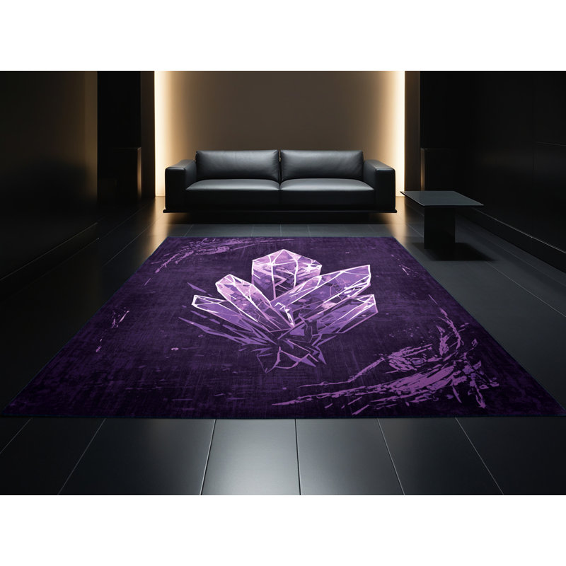 Tapis abstrait mauve et moderne lavable à la machine Alderamin - bleu marine, 8x12