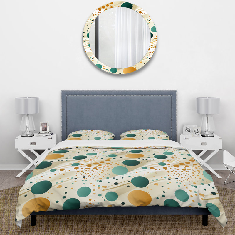 Multicolor Mid Century Pattern On Beige I - Midcentury Duvet Cover Set, Queen Duvet Cover + 2 Standard Shams