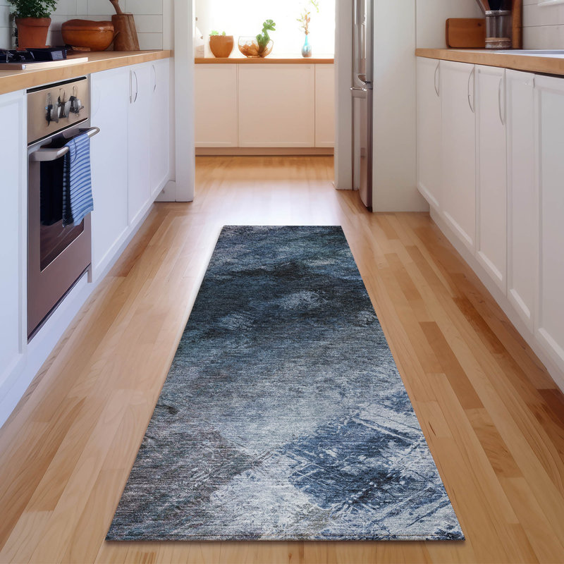 Premium Machine Washable Cerrito AMF590 Blue Rug, Runner 2'3" x 7'6"