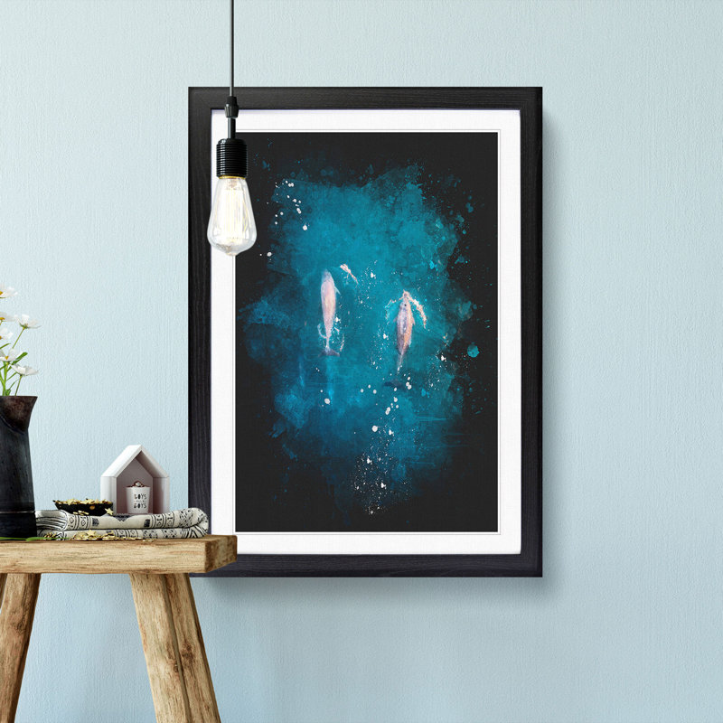 Dolphins Heading North - Framed Print, 63cm H x 45cm W x 2cm D, Black Framed