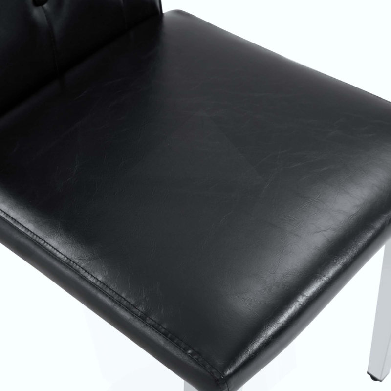Ensemble de table et de chaises. Table ronde en verre moderne: 39 po de diamètre, support en métal argenté en forme de X. Jumelé avec 4 chaises de salle à manger en polyuréthane noir avec dossier ergonomique à boucle. Convient aux restaurants et aux cuisines.