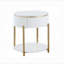 Table de bout blanche brillante et dorée avec pieds en métal