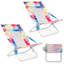 Chaise de plage basse pliante, ensemble de 2 avec coussin rembourré, dossier en filet, porte-gobelet rose-460110251