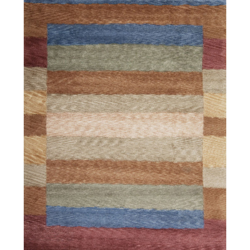 Tapis brun / bleu / gris en laine noué à la main Plateau, Rectangle 8 pi x 10 pi