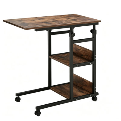 Table d'appoint polyvalente en forme de C, réglable en hauteur et équipée de roulettes, idéale pour les salons et les bureaux.