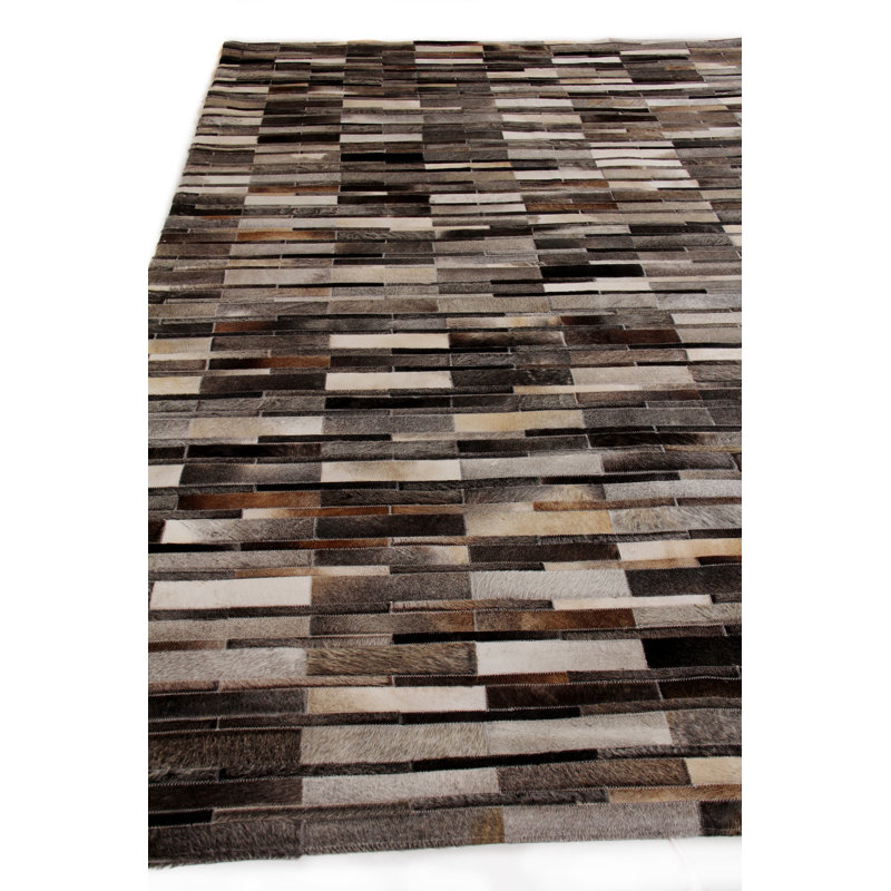 Natural Hide Hand Woven Cowhide Geometric Area Rug, Rectangle 9'6" x 13'6"