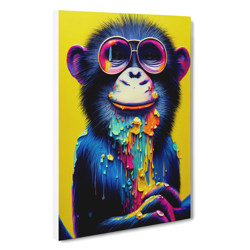 Paint Drip Monkey No.3 - Wrapped Canvas, 50cm H x 35cm W x 3cm D