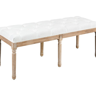 Banc rembourré de 46 po en blanc crème, décoration d'inspiration rétro française pour une chambre à coucher confortable et confortable