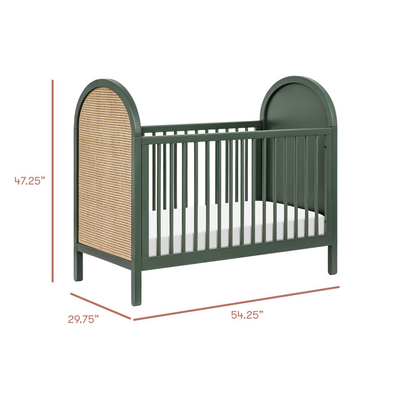 Bondi Cane 3-in-1 Convertible Crib with Toddler Bed Conversion Kit, Forest Green w/ Natural Cane