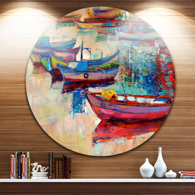 Boats and Ocean - Seascape Round Metal Wall Art
