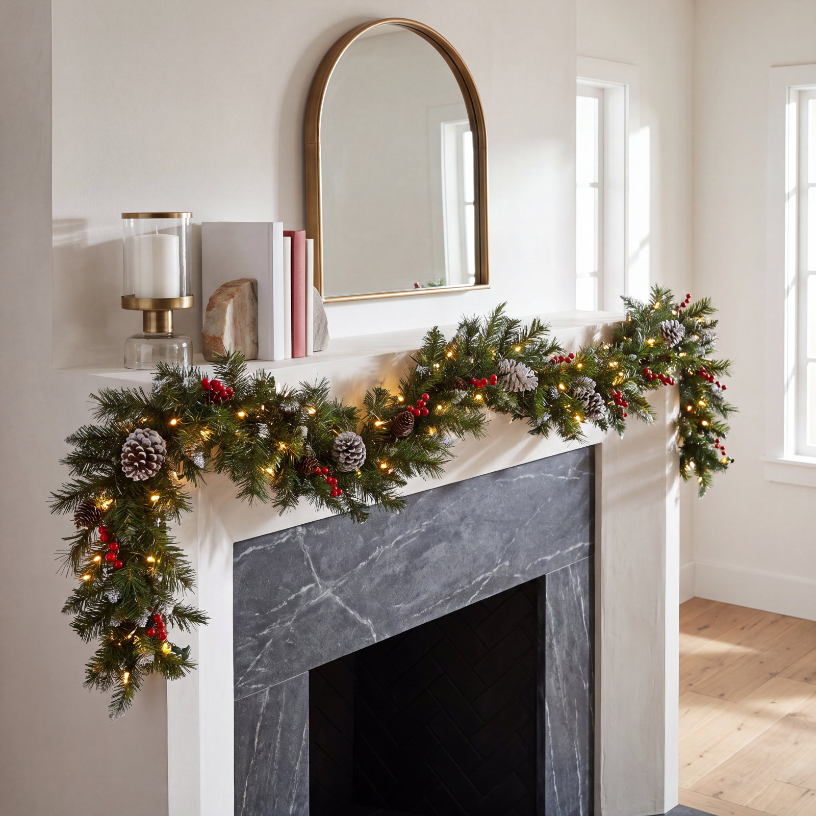 Leavon 108" Frosted Pre-Lit Berry Garland