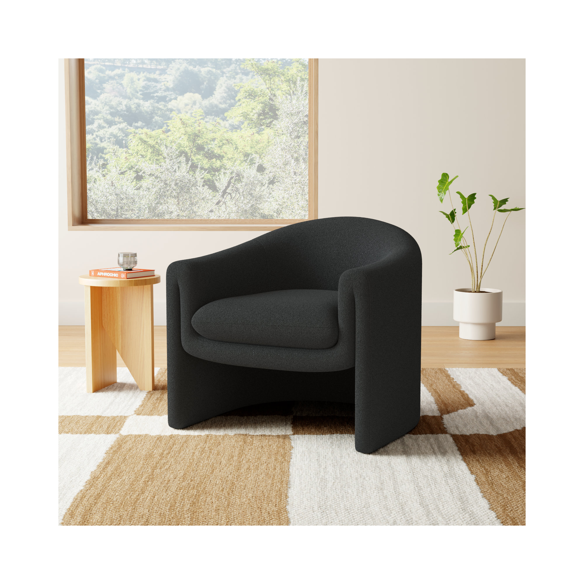 Pollman Upholstered Barrel Chair, Black Boucle