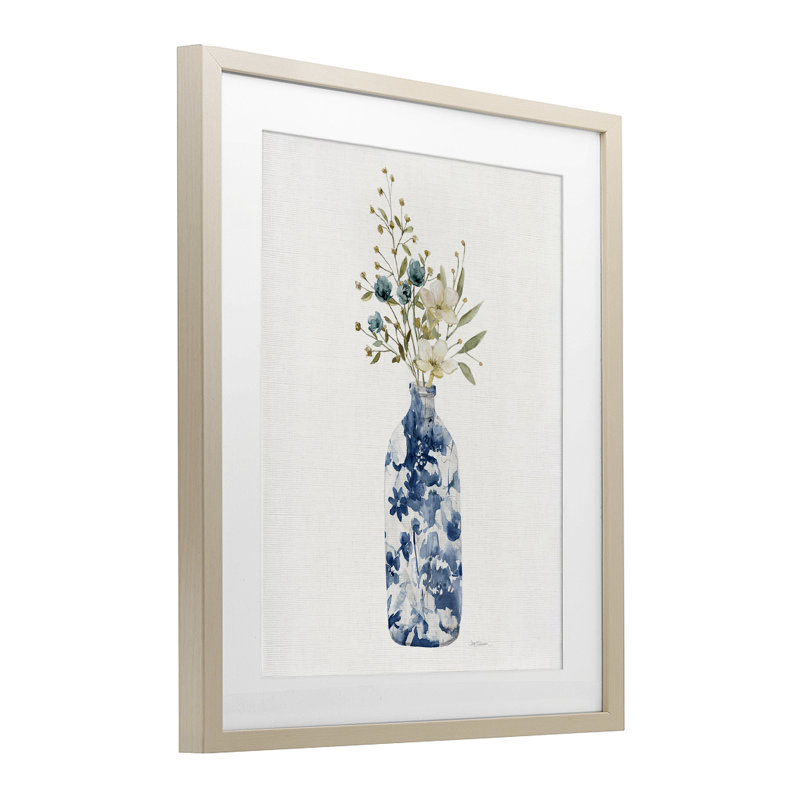 «Chinoiserie Blooms White Florals», reproduction encadrée sous verre, design par Carol Robinson, Cadre de récolte en pin