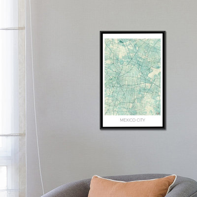 « mexico city rétro blue urban blueprint map », reproduction d’impression sur toile