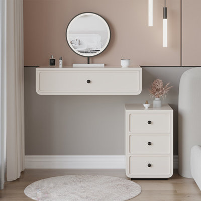 Ensemble de meuble-lavabo flottant mural moderne avec commode latérale, miroir et tabouret de coiffeuse Modern