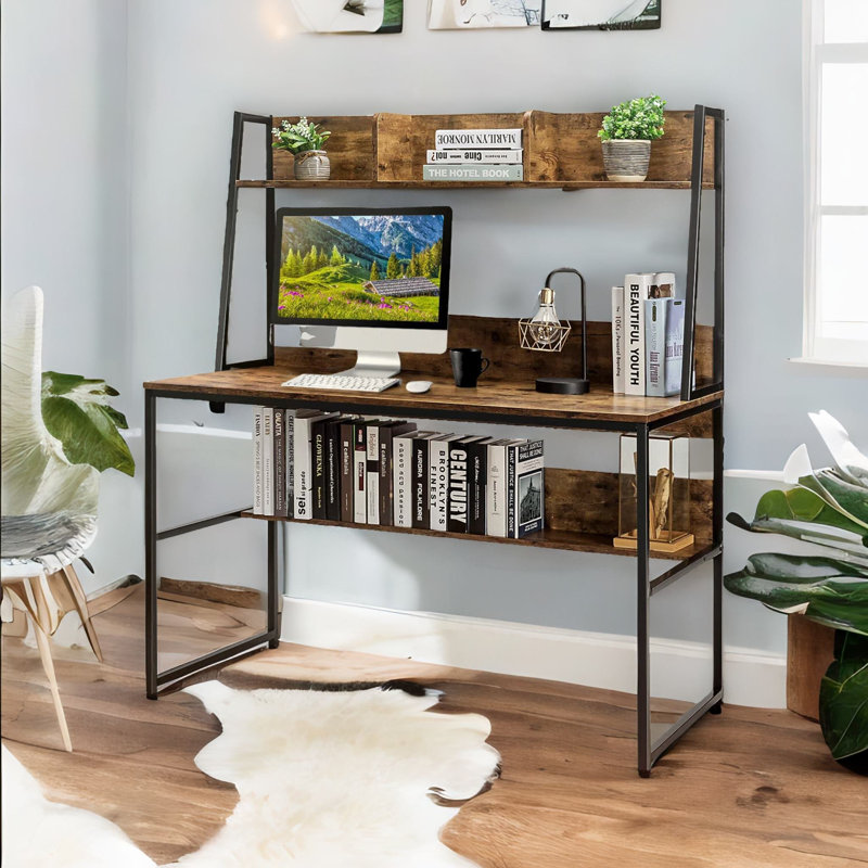 120Cm W Rectangular Computer Desk With Storage Shelves