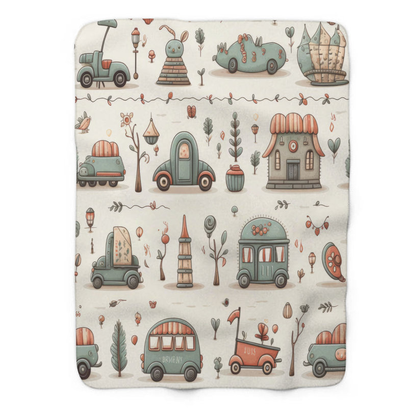 Tiny Vehicles - 1 Piece Premium Sherpa Blanket, Queen