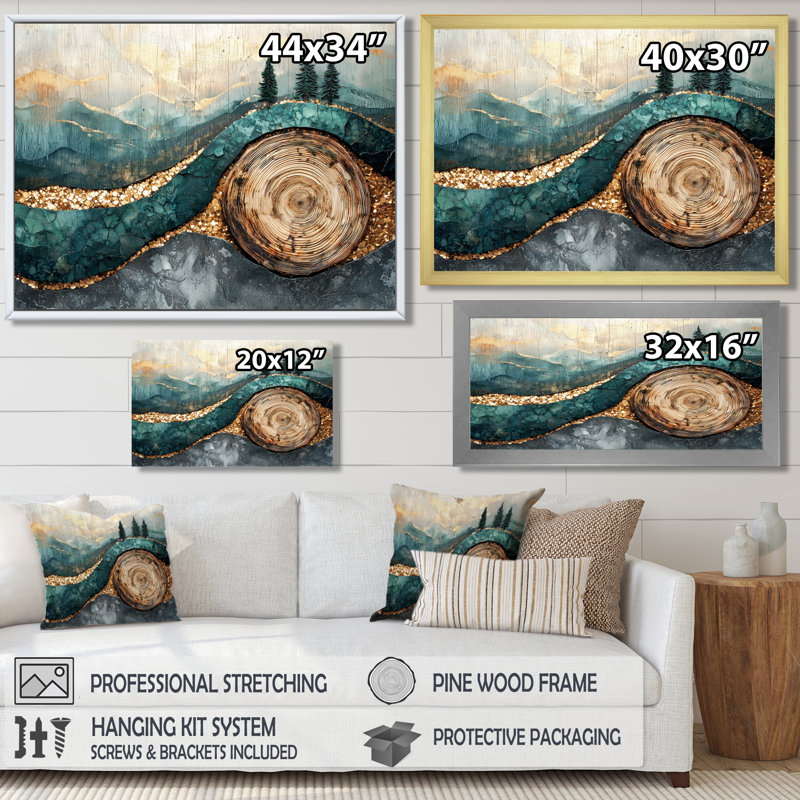 Émeraude et rivière de cristal dans la forêt II - forêt, art mural, H 12 po x l 20 po, Impression encadrée flottante, Doré