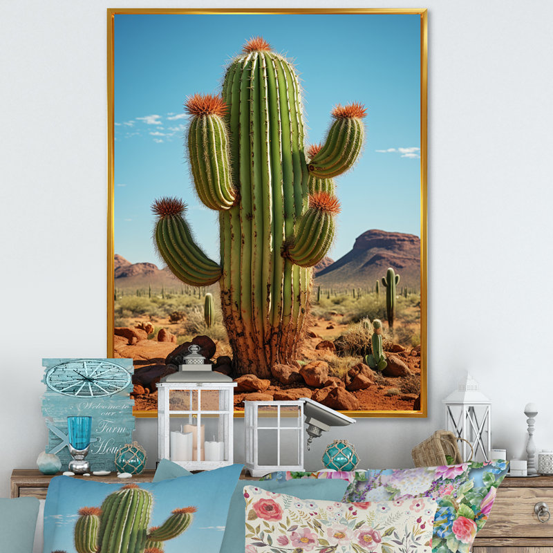 Leonisha, corail vert, cactus du désert, orgue I sur toile, H 20 po x l 12 po x P 1 po, Cadre flottant doré