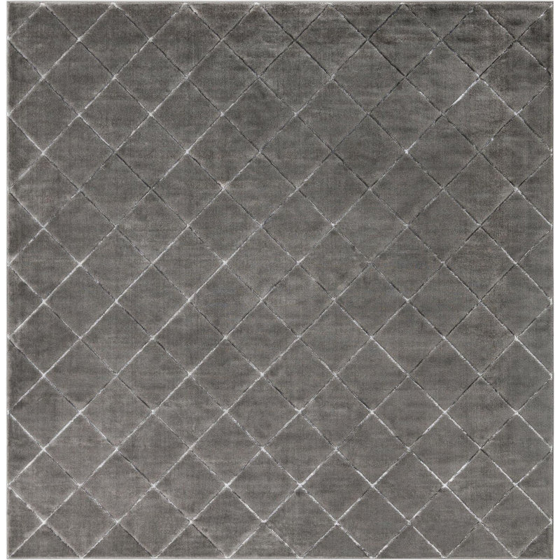 Tapis de couloir contemporain gris et argent Etowah, Carré 10 pi