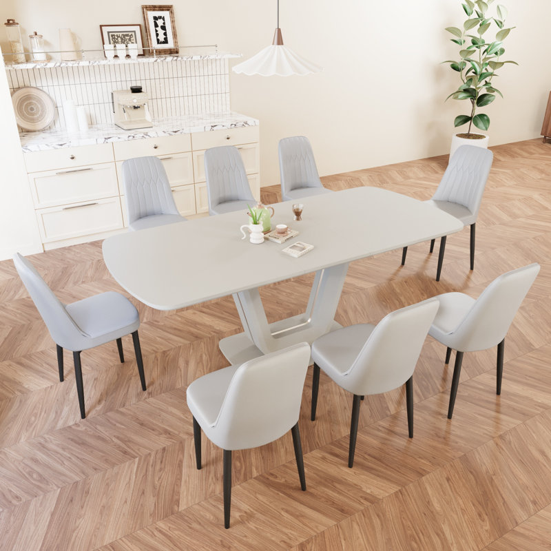 Ensemble de table de salle à manger extensible avec chaises en cuir PU de style moderne, idéal pour la cuisine et la salle à manger