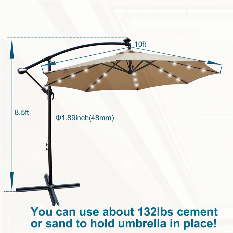 Parasol de terrasse 10 pi à énergie solaire avec éclairage à DEL et marché imperméable, Tanné