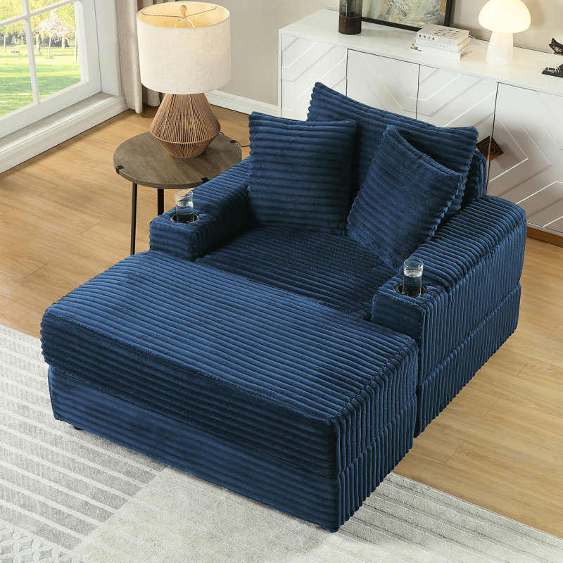 Velours côtelé de luxe bleu avec coussins décoratifs et 1 canapé de siège profond pour le salon, tissu, structure à haute éponge à ressorts, conception ergonomique, confort optimal, assemblage rapide et facile