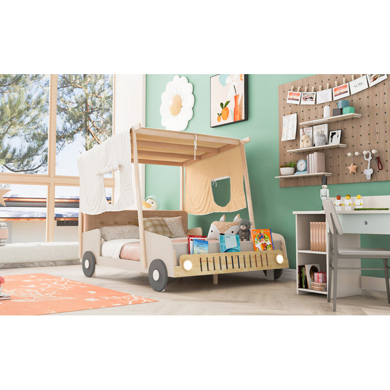 Lit voiture en bois avec coussin, Simple