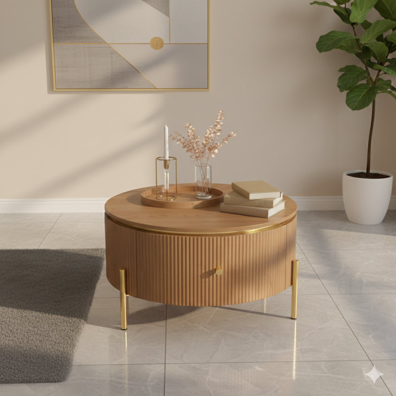 Table basse moderne avec 2 grands tiroirs de rangement, servant de table d'appoint, en brun, mesurant 31,5 pouces.