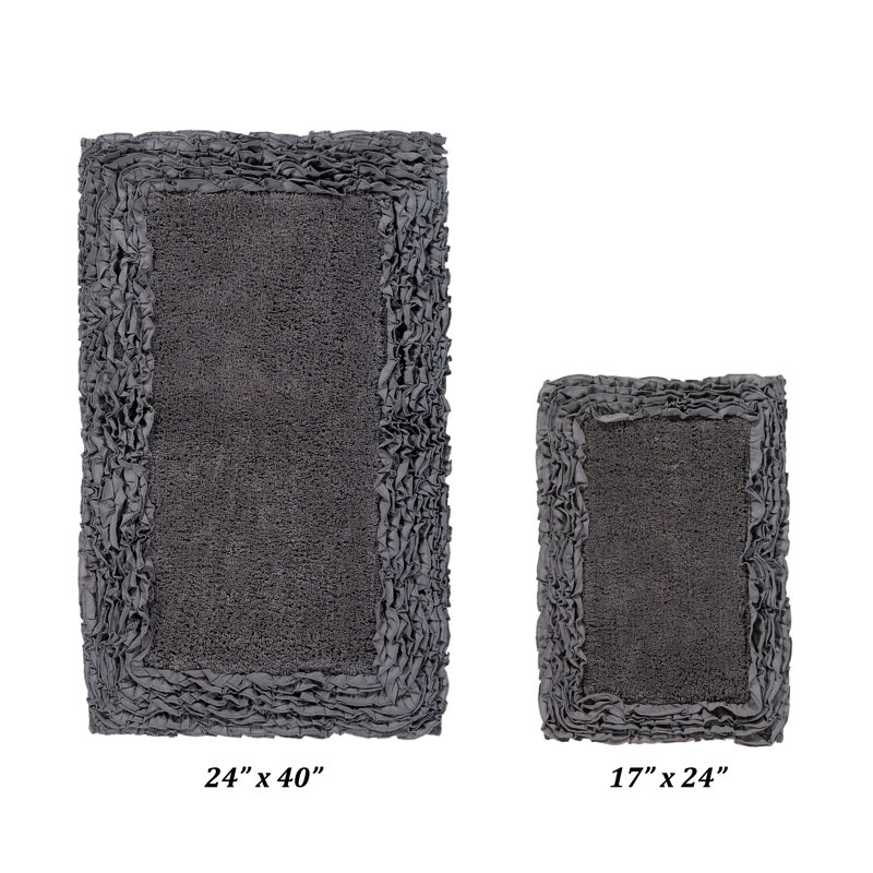 Ensemble de tapis pour salle de bain 100% coton 1775 g / m² 2 pièces Courson, certifié OEKO-TEX®, envers en latex antidérapant, motif de volants touffetés moelleux, super absorbant, tapis de salle de bain lavables à la machine, gris