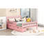Lit plateforme en bois rose avec garde-corps aux accidents et espace de rangement-290961332-290961338