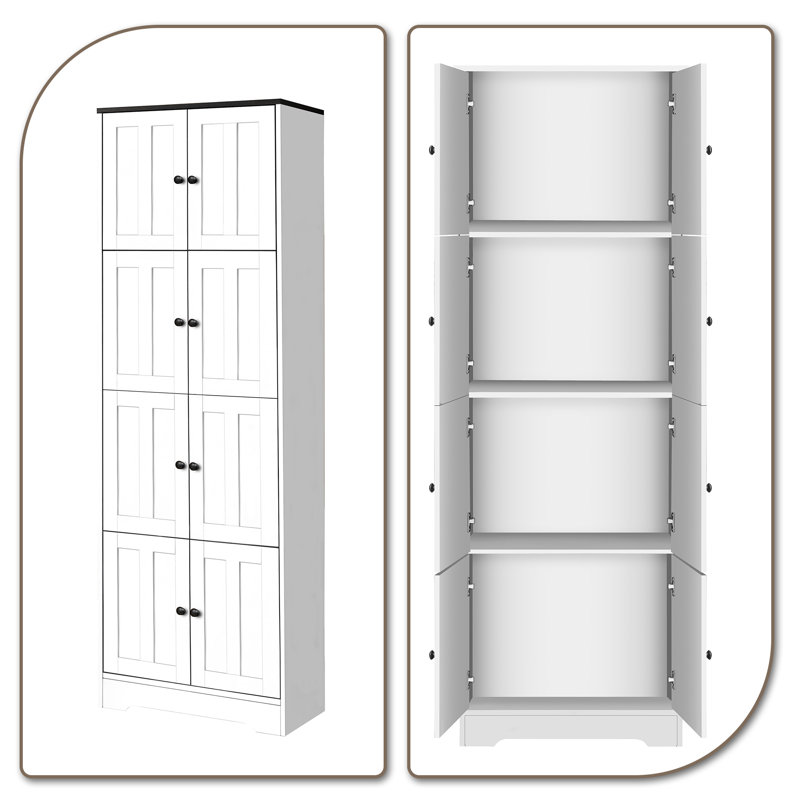 Grande armoire de rangement autoportante en bois Neria - 8 portes, Blanc
