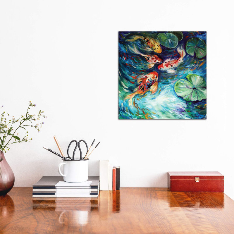 Dancing Colors Koi 1 Piece Painting on Canvas, 45.72 cm H x 45.72 cm W x 1.91 cm D, No Frame