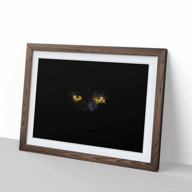 Eyes of a Cat in Abstract - Picture Frame Graphic Art Print, 27cm H x 36cm W x 2cm D, Walnut Framed