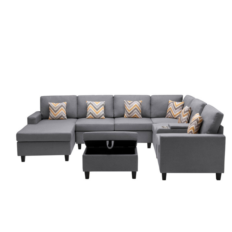 Canapé modulaire réversible 8 pièces en tissu lin avec pattes interchangeables Modern, H 33,05 po x l 124,05 po x P 106,05 po