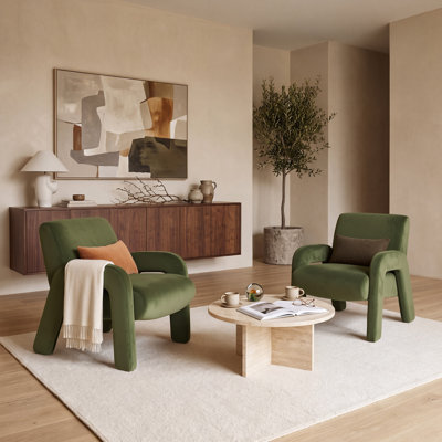 Fauteuil d'appoint moderne en velours COLAMY AURA, fauteuil lounge rembourré, vert, ensemble de 2