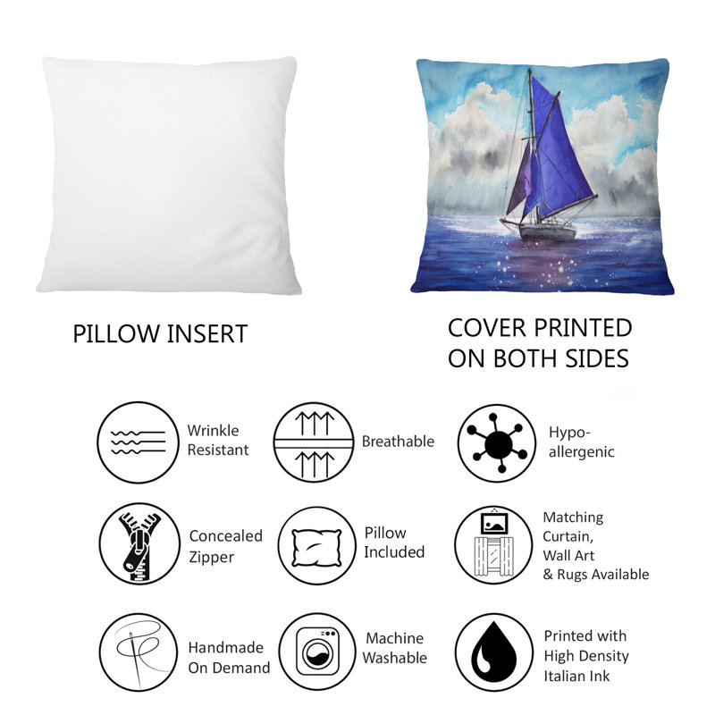Coussin à voile avec voiles bleues - 1 imprimé nautique et côtier