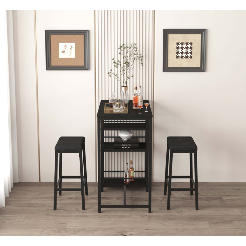 Ensemble de table de salle à manger pour 2 personnes avec 3 grandes tablettes de rangement, tabourets de cuisine en similicuir rembourré, coin repas 3 pièces pour petit espace, appartement