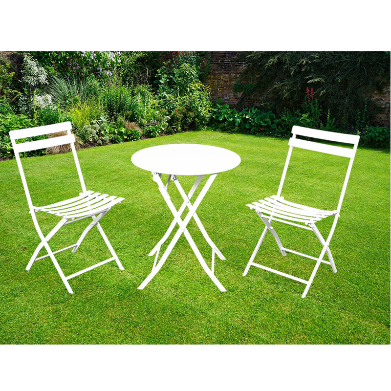 Demia 2 - Person Metal Patio Dining Set with Round Table, White