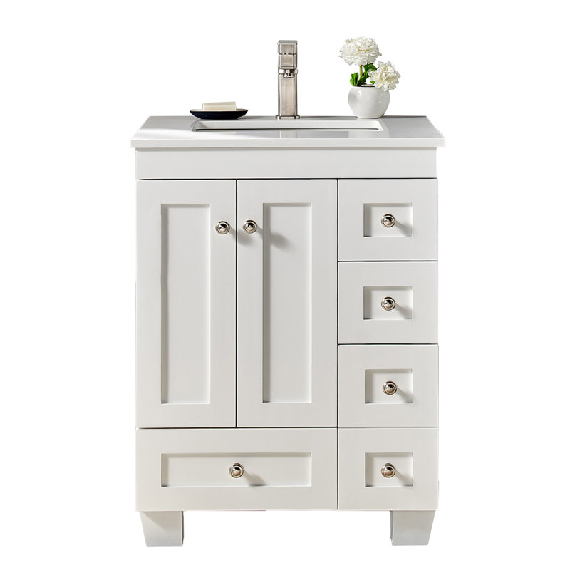 Yena 24"W x 22"D Bathroom Vanity with Undermount Porcelain Sink, White, Quartz - White Carrara