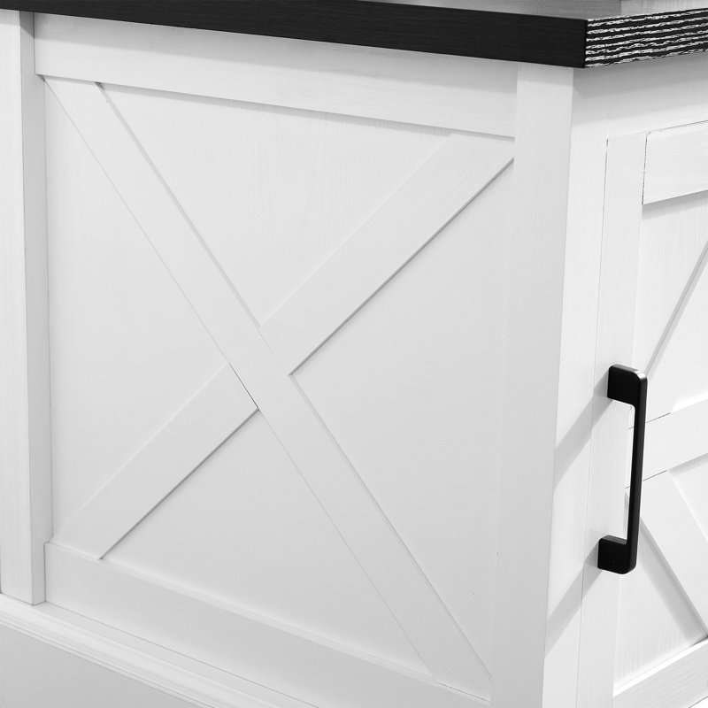 Sophiea Farmhouse End Table With Barn Door And Adjustable Storage Shelf, Rustic Sofa Side Table, Nightstand, White