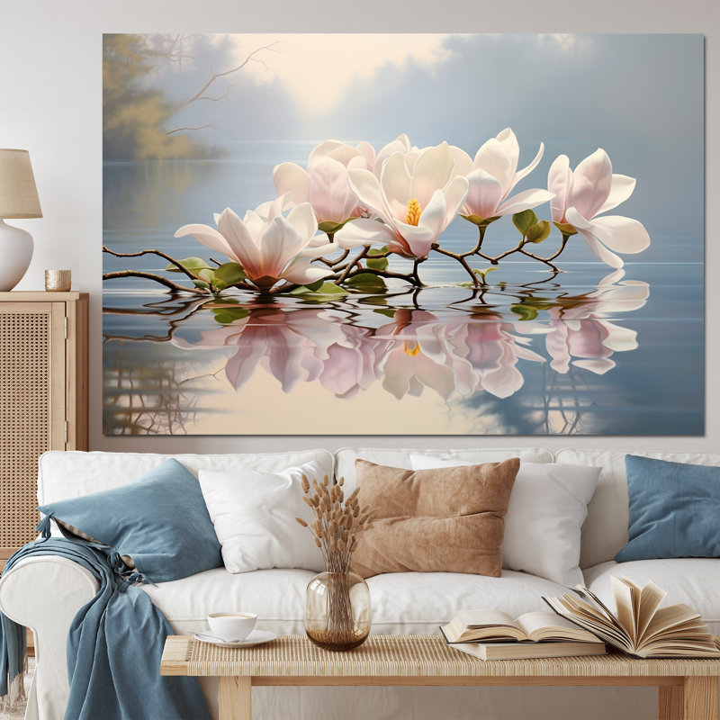 «White Gray Magnolias Magnolia Reflections I - Magnolias», reproduction sur toile