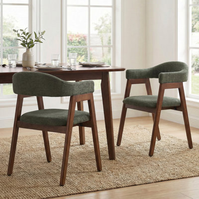 Mid-Century Modern Upholstered Dining Chair with Curved Back and Solid Wood Legs