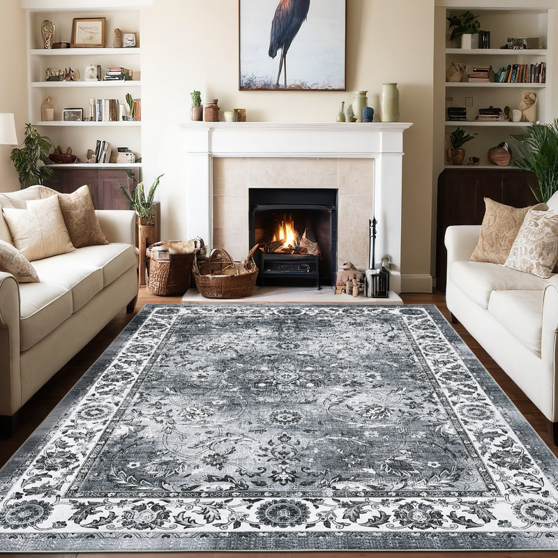 Tapis lavable 5 po x 7 pi avec motif TPR pour le salon, la chambre à coucher et le vestibule