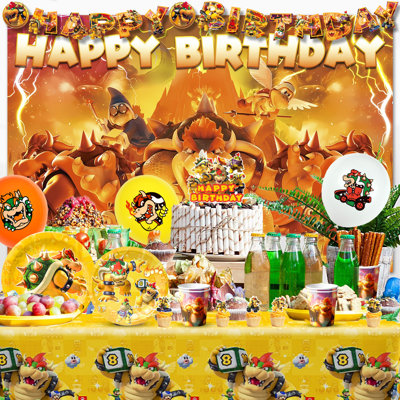 112 pièces d'articles de fête pour décorations d'anniversaire Bowser pour le roi Kuppa