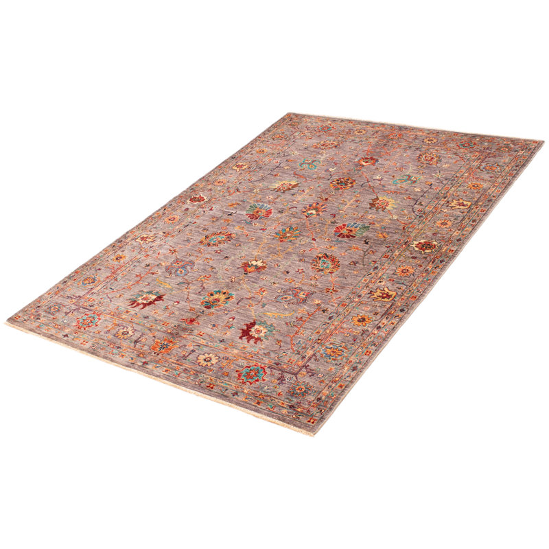 Tapis gris nouvel âge en laine 5 pi 9 po x 8 pi 1 po Zanay
