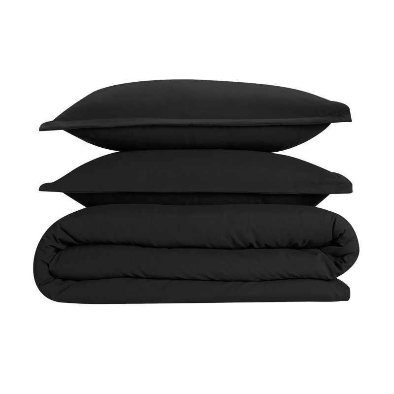 Kamiaya Plain Microfibre 200TC Reversible Duvet Cover Set, Single Duvet Cover + 1 Pillowcase, Black